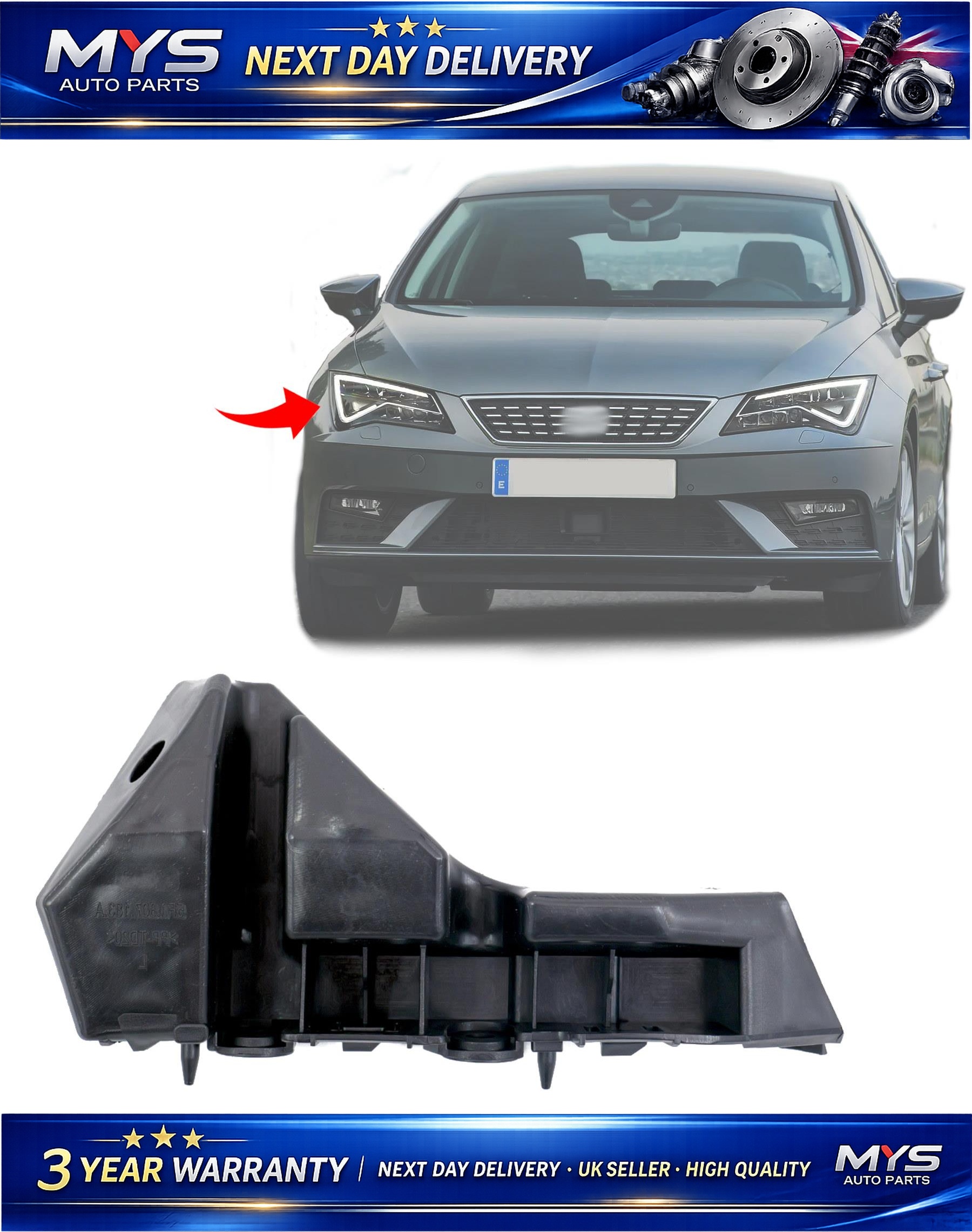 Front Bumper Holder Bracket Right Side - SEAT Leon 2017-20 - OEM 5F0807050A