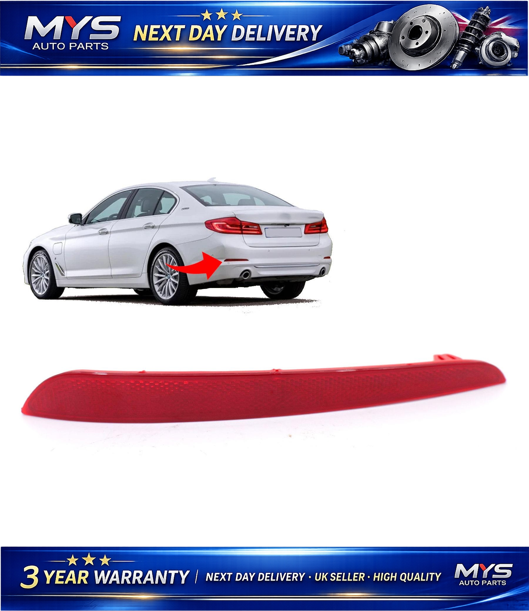 Rear Bumper Reflector Light Left - BMW 5 G30 2017-2020 - OEM 63147388765