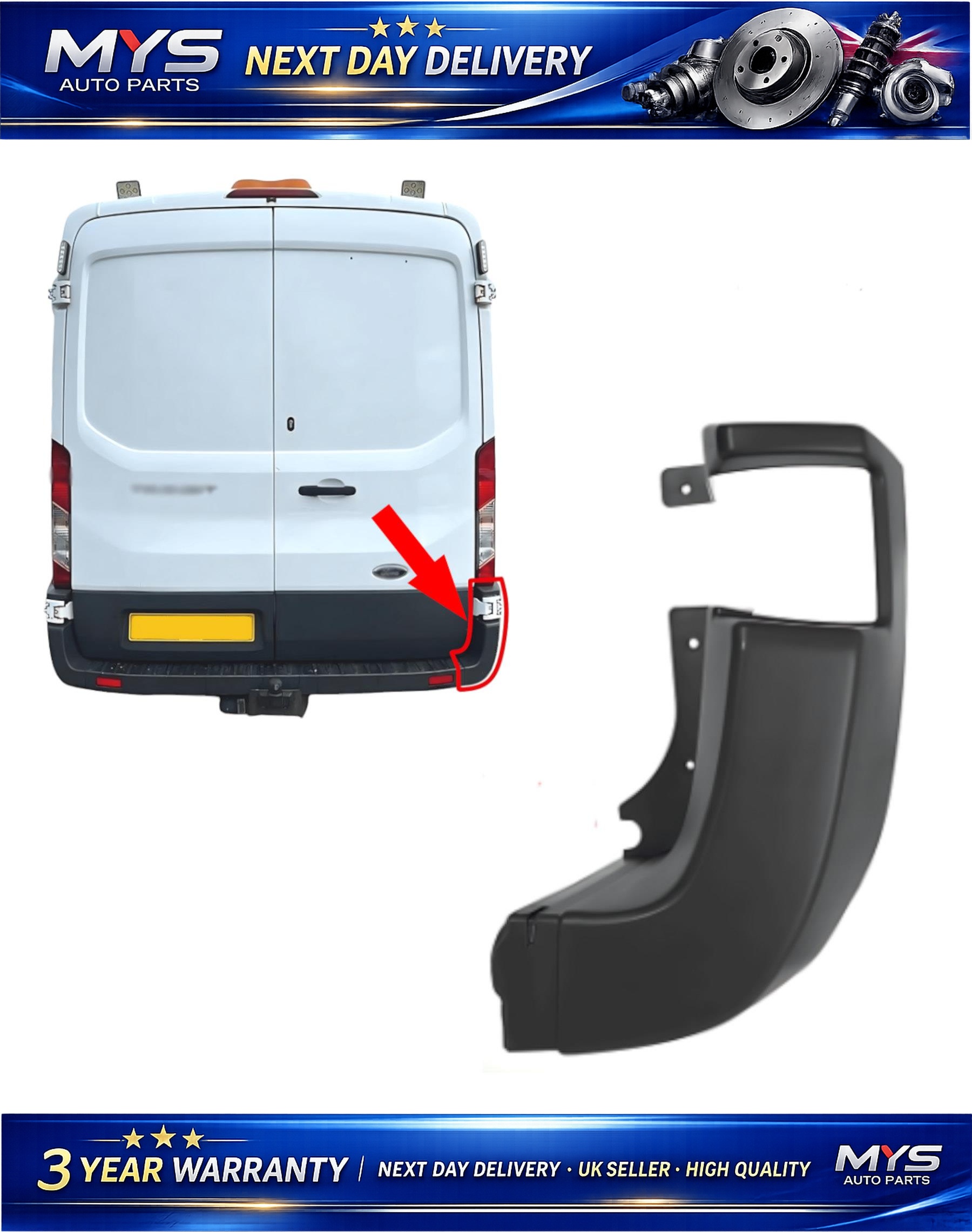 Rear Bumper End Corner Cap Right Side - FORD Transit Mk8 2013-on
