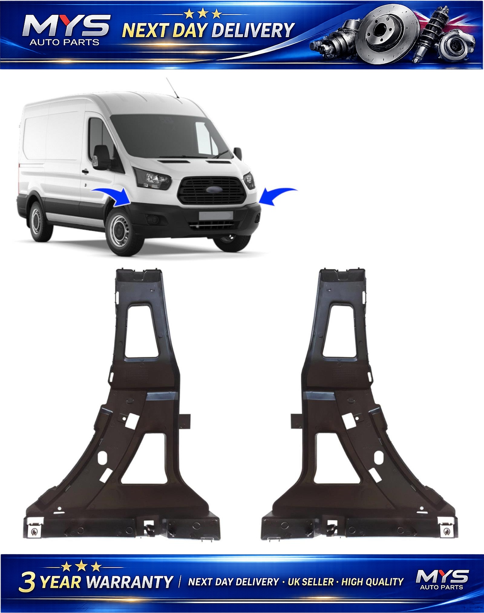 Front Bumper Holder Bracket Left & Right Side Pair - FORD Transit Mk8 2014-on