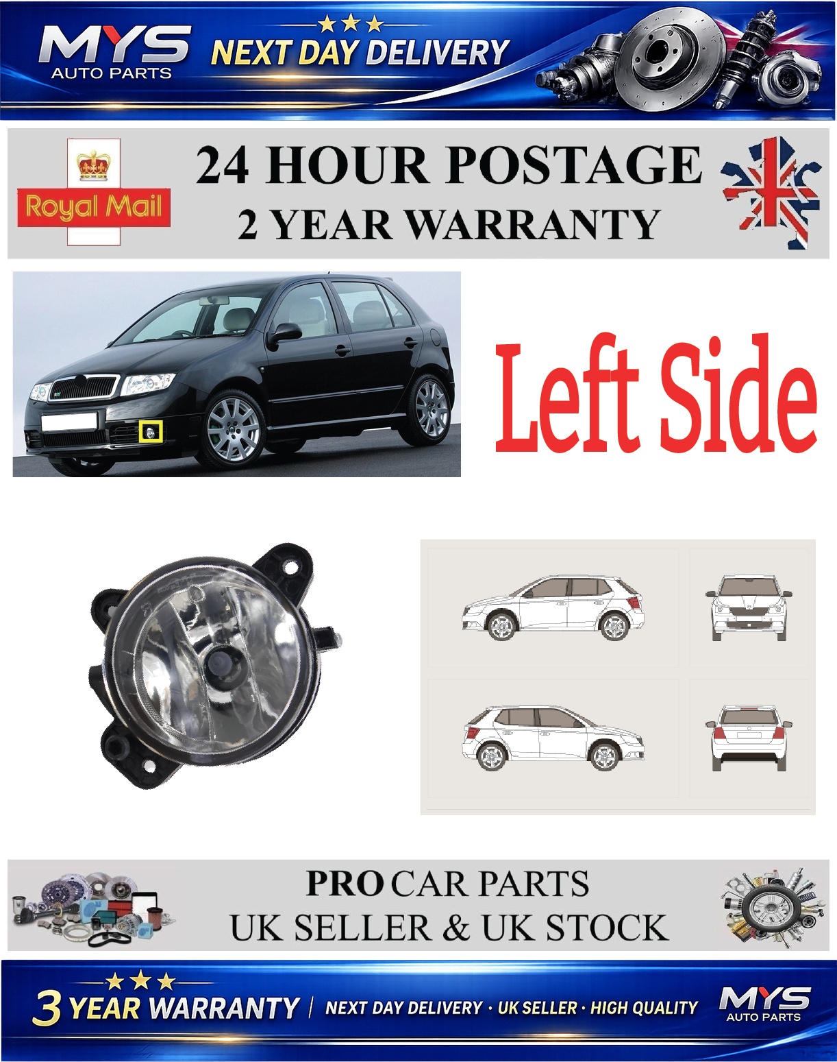Front Bumper Fog Light Lamp Left Side - SKODA Fabia I Fabia Ii - OEM 7E0941699